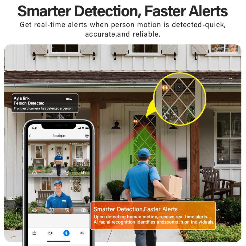 3MP 2K Window Camera,Color Night Vision,Dual-View,Automatically Zoom In,2.4Ghz & 5Ghz Wifi Indoor Security Cameras, for Home Security ,Person & Motion Detection,Sd Card Storage(Not Included)，24/7 Recording,Easy & Quick Instal