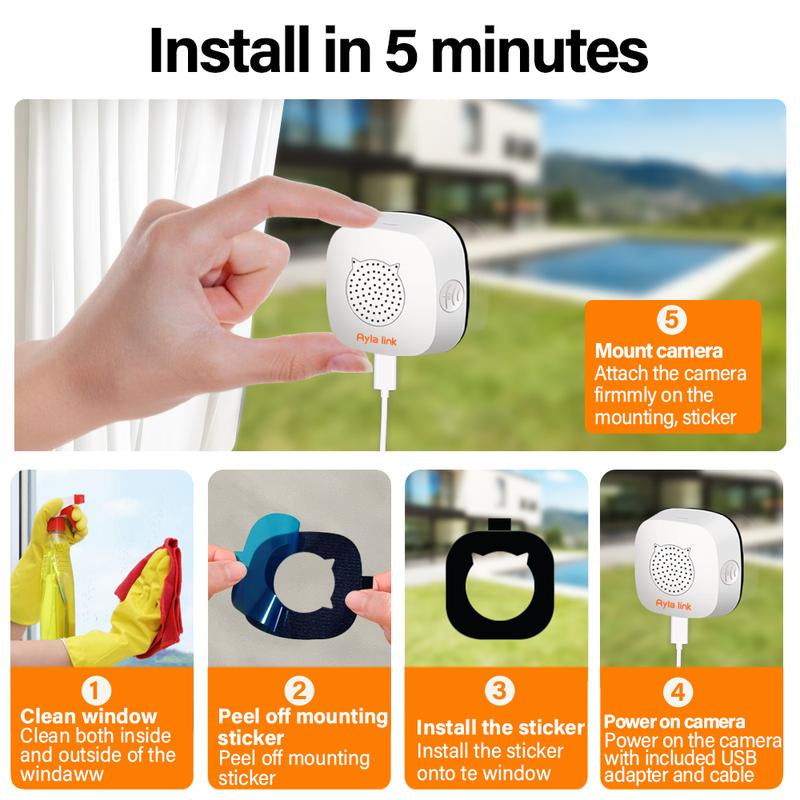 3MP 2K Window Camera,Color Night Vision,Dual-View,Automatically Zoom In,2.4Ghz & 5Ghz Wifi Indoor Security Cameras, for Home Security ,Person & Motion Detection,Sd Card Storage(Not Included)，24/7 Recording,Easy & Quick Instal